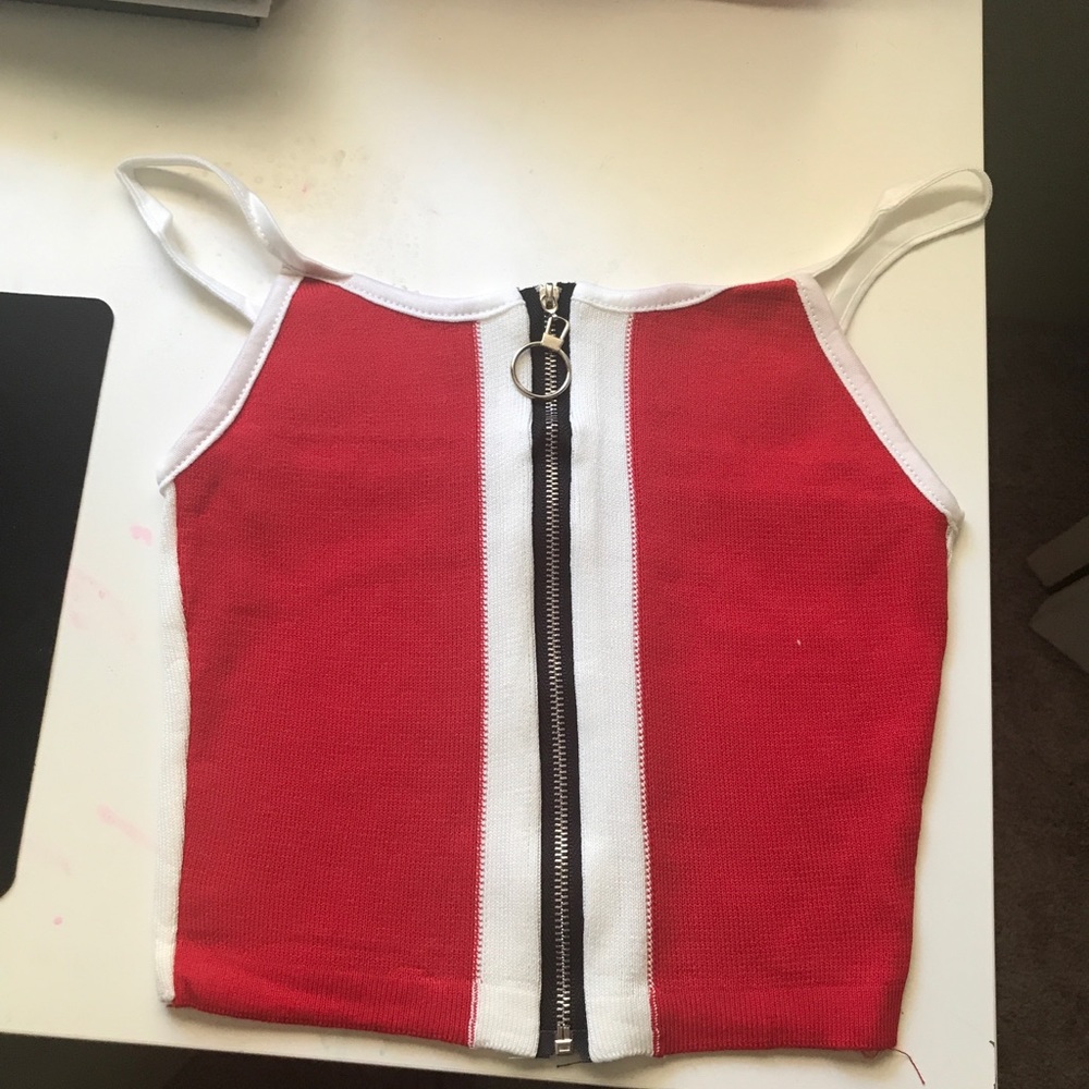 cute, cropped, red zip up short sleeve